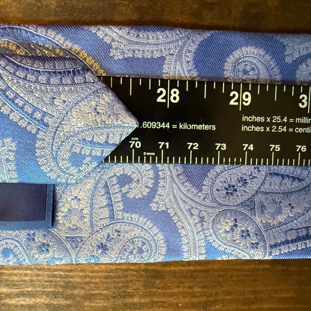 David Donahue Necktie XL Paisley Blue Silk Woven Italy Handmade USA